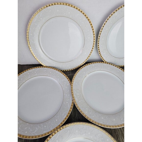 The Bavaria Collection by Casa Elite 7 1/2" Dessert Plates Gold Tone Trim(Set 7) - Picture 5 of 8